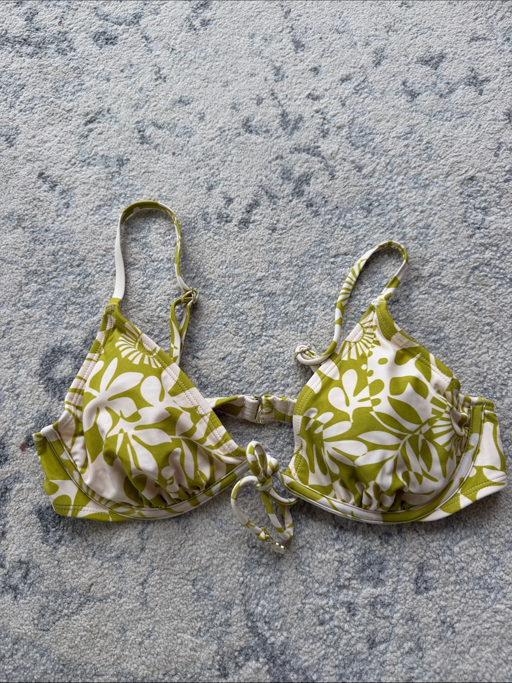 wild fable Olive and White Leaf-Print Bikini Top